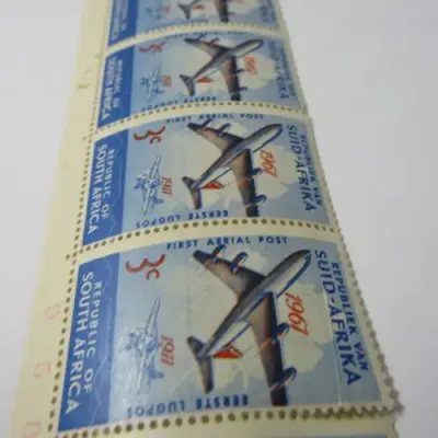 South Africa Boeing 707 over Table Mountain SACC 219 - Row of 15 stamps all with the same error - ho