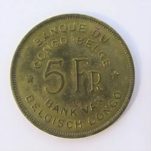 1947 Belgium Congo 5 Franc with cracked die through head of elephant - XF