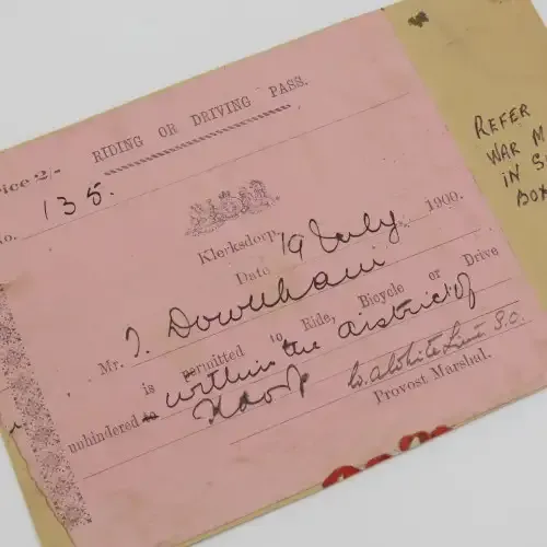 Boer War Riding or driving pass within the district of Klerksdorp 19 July 1900