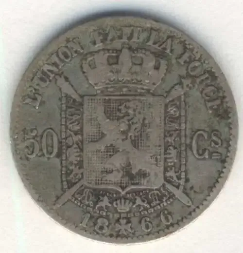 1866 Belgium 50 centimes - Fine +