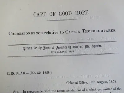 1858 Cape of Good Hope correspondence relative to cattle thoroughfares