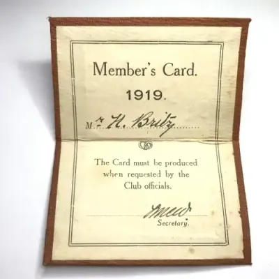 Members card 1919 for the Rambler`s Club - issued to H. Britz
