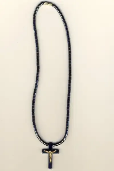 Hematite necklace Jesus on the cross