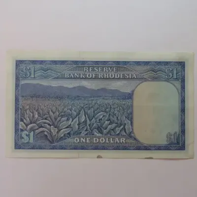 Reserve Bank of Rhodesia One Dollar 13 October 1974 uncirculated with stains on lower rim of note