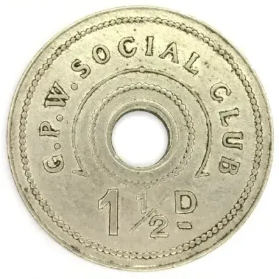 Government Printing works social club 1 1/2 penny token
