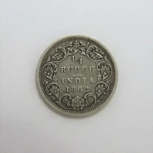 1862 British India Quarter Rupee silver coin