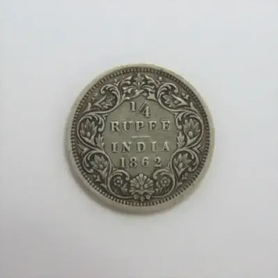 1862 British India Quarter Rupee silver coin