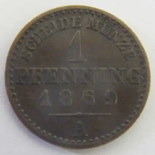 1869 German States 1 Pfennig - XF - `A` mint mark
