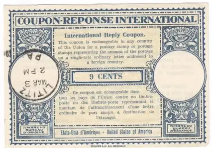 USA - International reply coupon - 9 cents