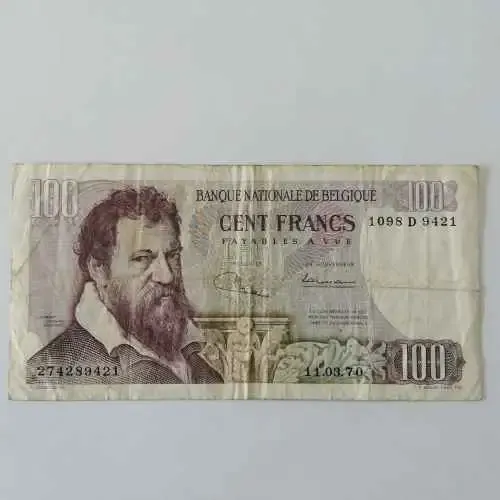 1969 Belgium 100 Francs banknote
