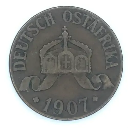 1907 German East Africa 1 Heller With J Mintmark