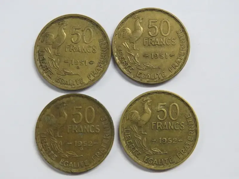France 50 francs coins - 1951, 1951 `B`, 1952, 1952 `B`