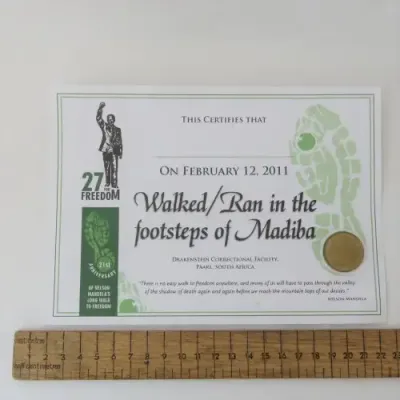 Drakenstein Correctional Facility Walked in the footsteps of Madiba certificate with coin
