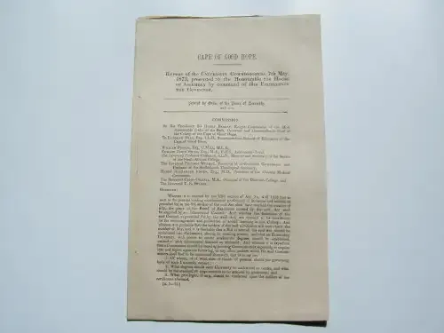 1873 Cape of Good Hope Report of the University Commissioners presented to the House of Assembly