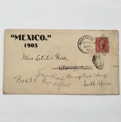 Mexico 1903 Cover Posted from Austin, Texas to Bloemfontein