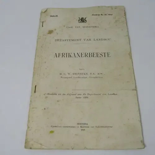 Vintage 1924 Information piece on Afrikanerbeeste published by the Union of South Africa government