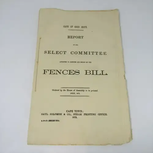 Cape of Good Hope Original Report of the Select Committee on the Fences Bill - July 1872