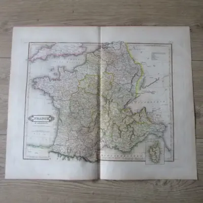 Original 1830`s map of France in departments - published by W.H. Lizars, Edinburgh - 57 x 47cm
