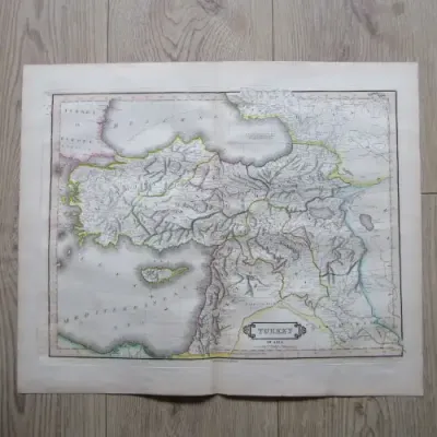 Original 1830`s map of Turkey in Asia - published by W.H. Lizars, Edinburgh - 57 x 47cm