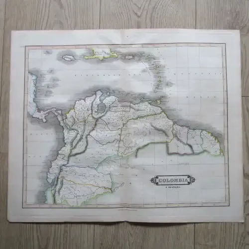 Original 1830`s map of Colombia &amp; Guayana - published by W. Lizars, Edinburgh - 57 x 47cm