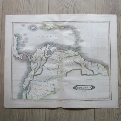 Original 1830`s map of Colombia &amp; Guayana - published by W. Lizars, Edinburgh - 57 x 47cm