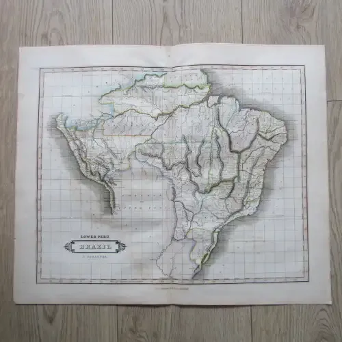 Original 1830`s map of Lower Peru, Brazil &amp; Paraguay - published by W. Lizars, Edinburgh