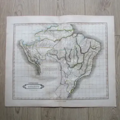 Original 1830`s map of Lower Peru, Brazil &amp; Paraguay - published by W. Lizars, Edinburgh