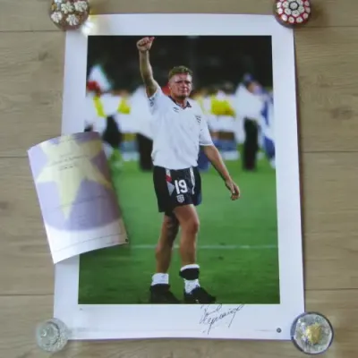 Paul Gascoigne English football legend 1990 World Cup Semi-Final signed poster with COA - 42 x 59cm