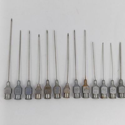 Vintage glass syringe holder/ sterilizer with 20 vintage syringe needles