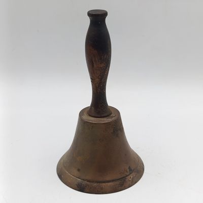 Vintage brass hand bell with wooden handle