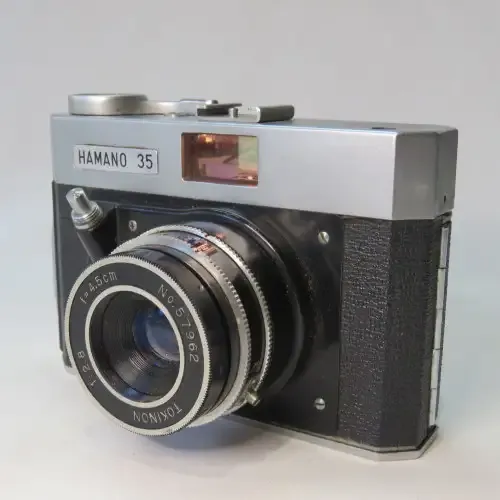 Hamano 35 Film camera with Tokinon 1:2.8 lens missing rewinder - In leather case