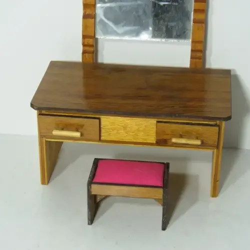 Vintage doll`s furniture - Handmade peg dressing table with mirror and chair
