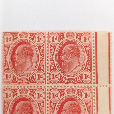 Transvaal 1d block of 4 mint stamps SACC 280 Crown and SA WMK Yellow gum