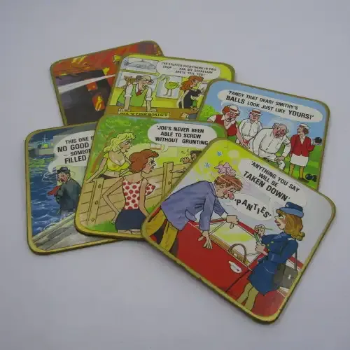 Set of 6 Adult humor cartoon coasters