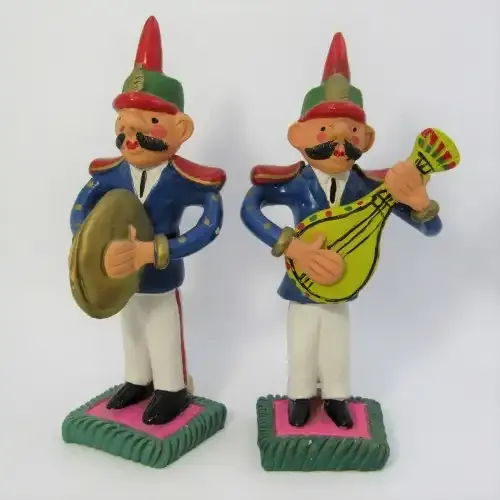 Pair of ceramic musician figurines with whistle - handmade