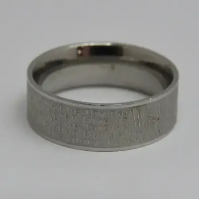 Icon stainless steel mens ring with `Our Father` prayer and cross