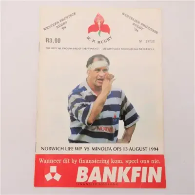 WP Rugby official programme - Norwich Life WOP vs Minolta OFS - 13 Aug 1994
