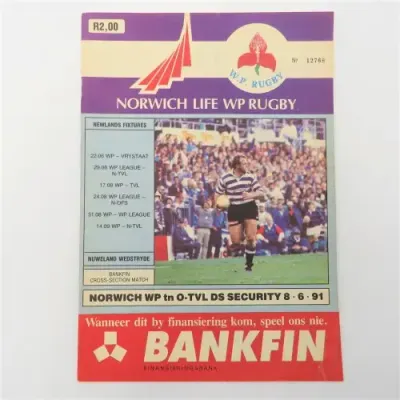WP Rugby official programme - Norwich WP vs O-Tvl DS Security - 08 June 1991