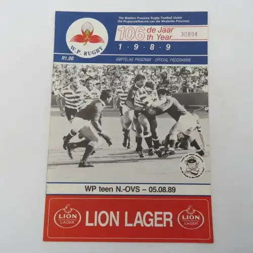 WP Rugby official programme WP vs N.OFS - 05 Aug 1989