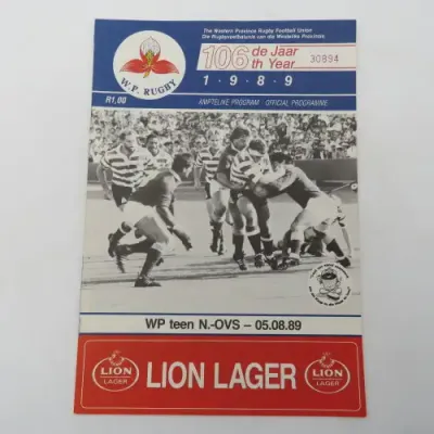WP Rugby official programme WP vs N.OFS - 05 Aug 1989