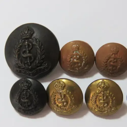 SA Medical Corps buttons WW2 and earlier large and small Bakelite - 3 Small brass - 3 Small brown