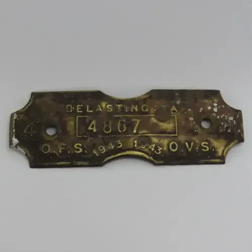 WW2 1943 Orange Free State 4W tax tag - #4867