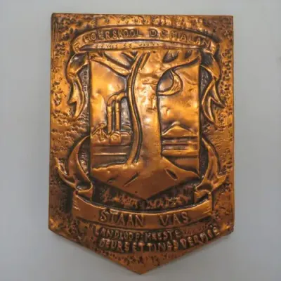 Vintage Hoerskool DF Malan copper plaque