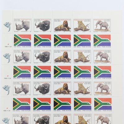 Full page of RSA standard postage stamps with incorrect perforation