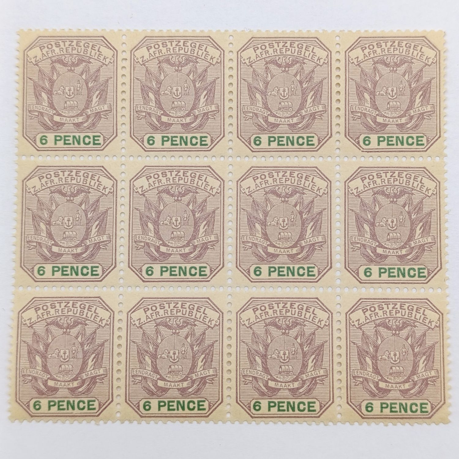 ZAR 1896 Block of 12 mint 6d stamps SACC 229 yellowish paper
