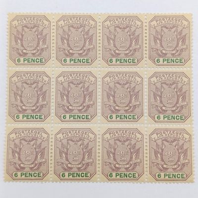 ZAR 1896 Block of 12 mint 6d stamps SACC 229 yellowish paper