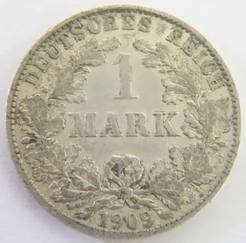 1909 Deutsches Reich 1 Mark - XF - `A` mintmark