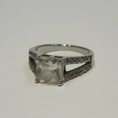 TK 316 Grade stainless ring with clear stones - Size N/O