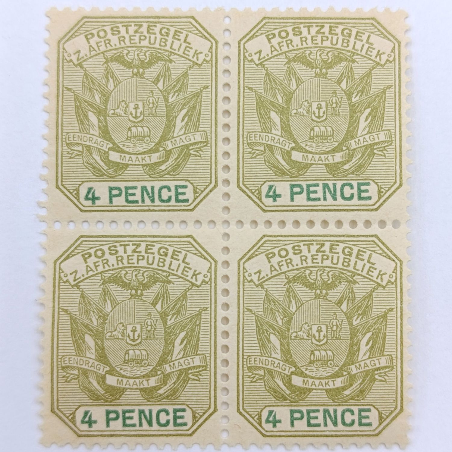ZAR 4 Pence mint stamps Block of 4 SACC 228