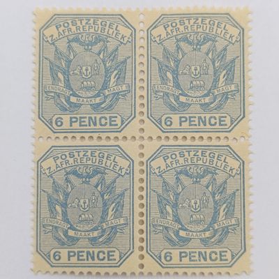 ZAR Block of 4 wagon with double shaft 6 Pence mint stamps SACC 208